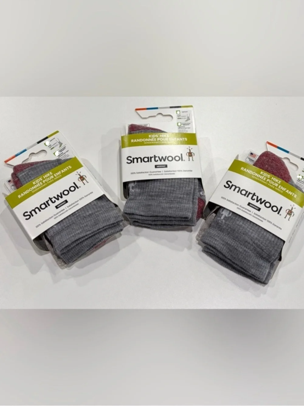 SmartWool Kids Medium Light Cushion Hiking Socks 3-Pack Crew Grey Red NWT